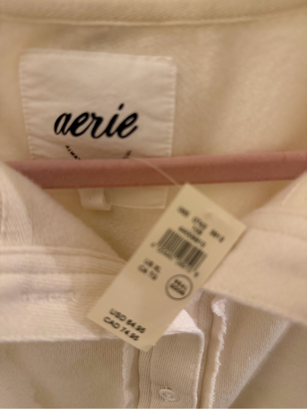 NWT Women’s Aerie Cream/Winter White Pullover Collar Sweatshirt w/Pockets SZ XL - Picture 2 of 6